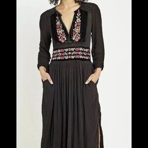 Free People Black Floral Embroidered Dress